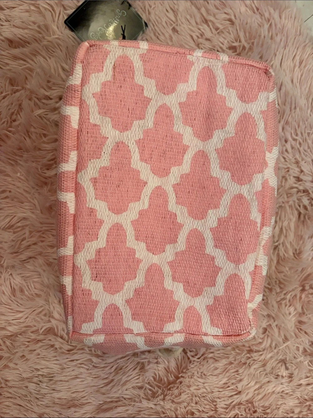 Pink Patterned fabric box/container.